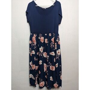 Modcloth Dress Size XL Short Sleeve Floral Romantic Blue Navy Knee Length Grunge